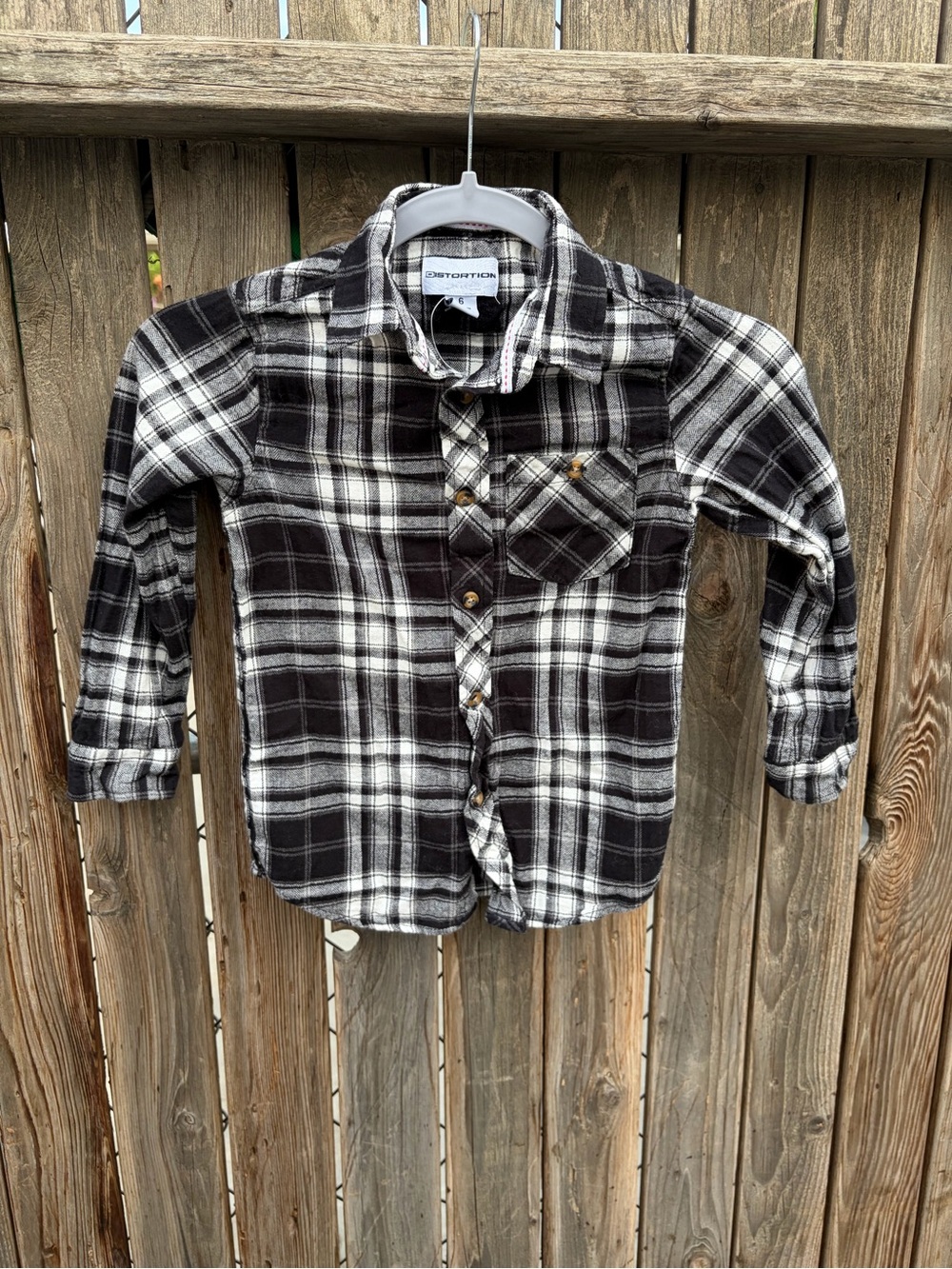 Distortion Kid's Black & White Plaid Button-Up Shirt Size 6